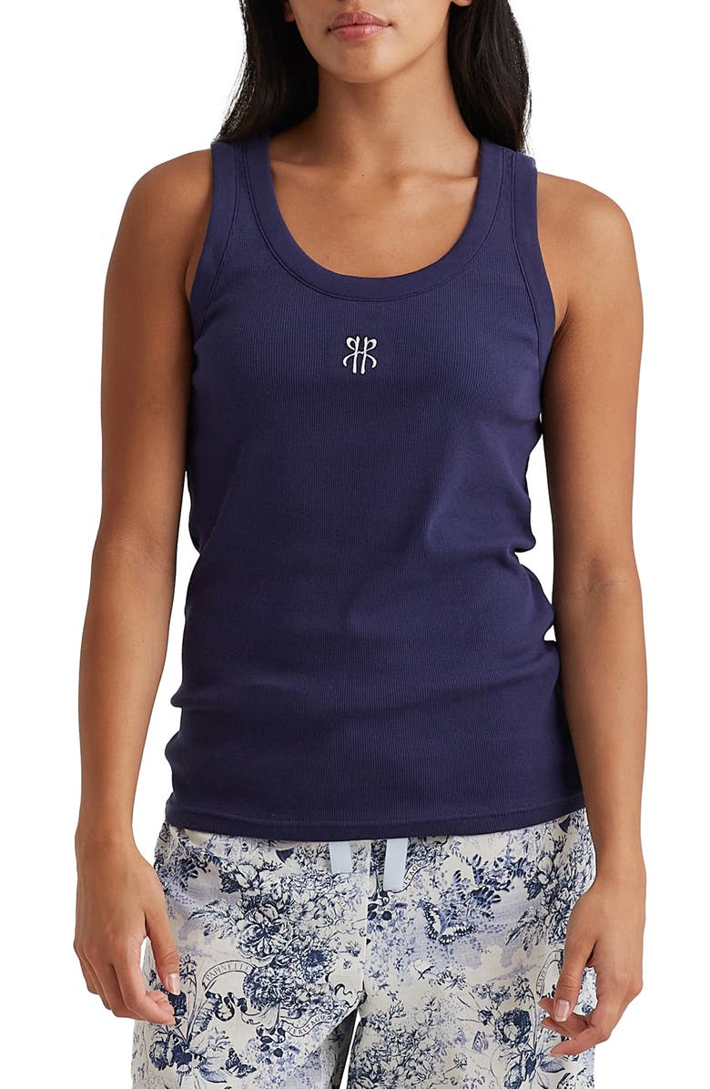 Papinelle Rib Logo Graphic Tank, Main, color, Navy