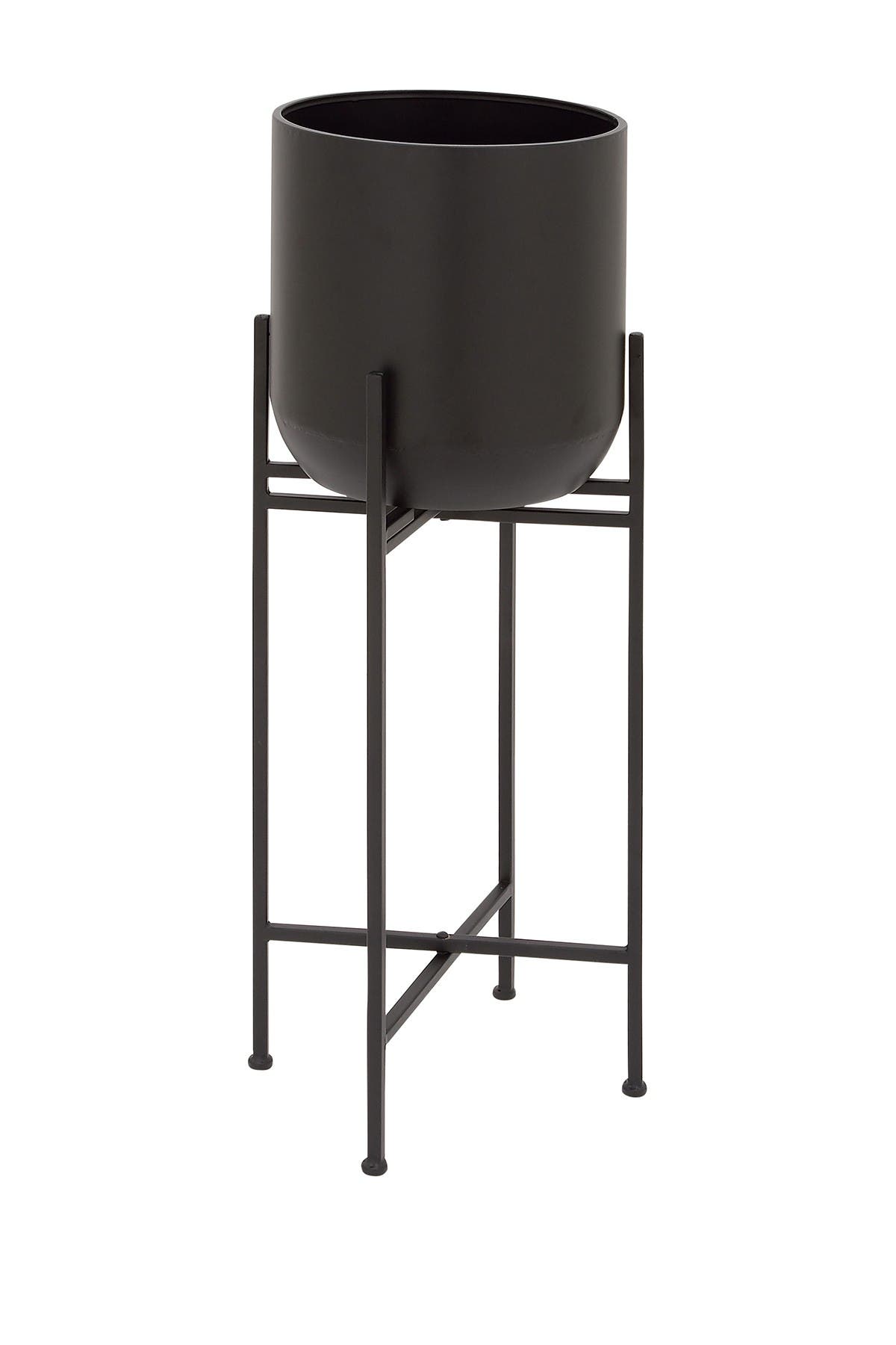 WILLOW ROW Black Metal Modern Planter with Removable Stand