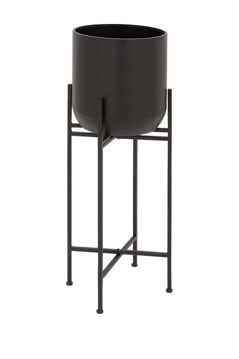 Black Metal Modern Planter with Removable Stand, Main, color, BLACK