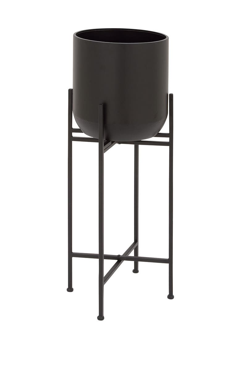 WILLOW ROW Black Metal Modern Planter with Removable Stand, Main, color, 