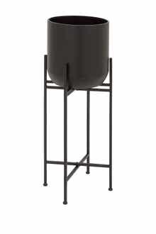 WILLOW ROW Black Metal Modern Planter with Removable Stand