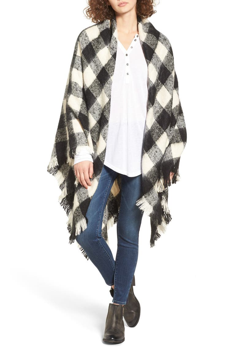 Treasure&Bond Buffalo Check Blanket Wrap, Main, color, BLACK COMBO