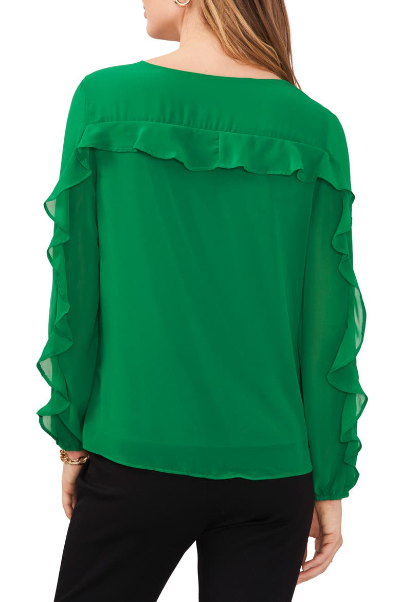 Ruffle Sleeve V-Neck Blouse, Alternate, color, LUSH GREEN