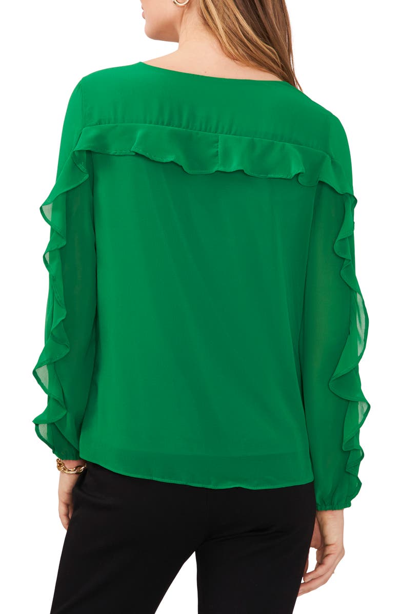 Chaus Ruffle Sleeve V-Neck Blouse, Alternate, color, Lush Green 334