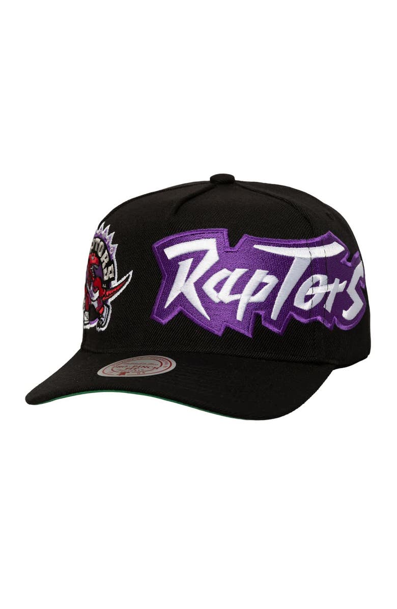 Mitchell & Ness Men's Mitchell & Ness  Black Toronto Raptors Busted Logo Wordmark Wrap-Around Pro Pinch Adjustable Hat, Main, color, 