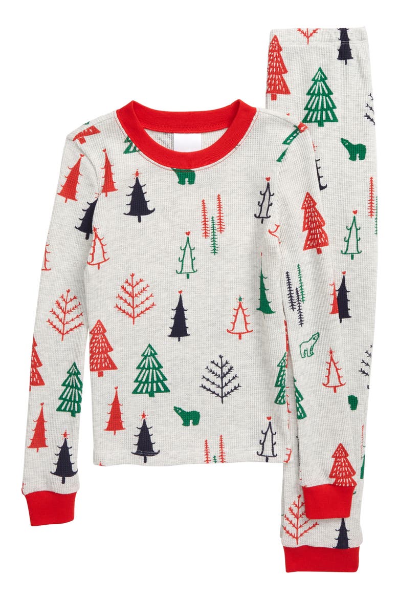 Thermal Fitted Two-Piece Pajamas, Main, color, GREY LIGHT HEATHER FOREST