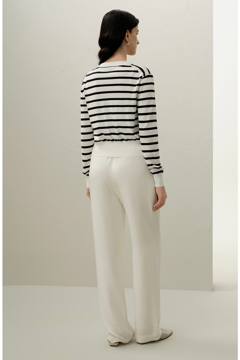 Women's Silk-Cotton Striped Knit Cardigan Set, Alternate, color, Black&White Stripes