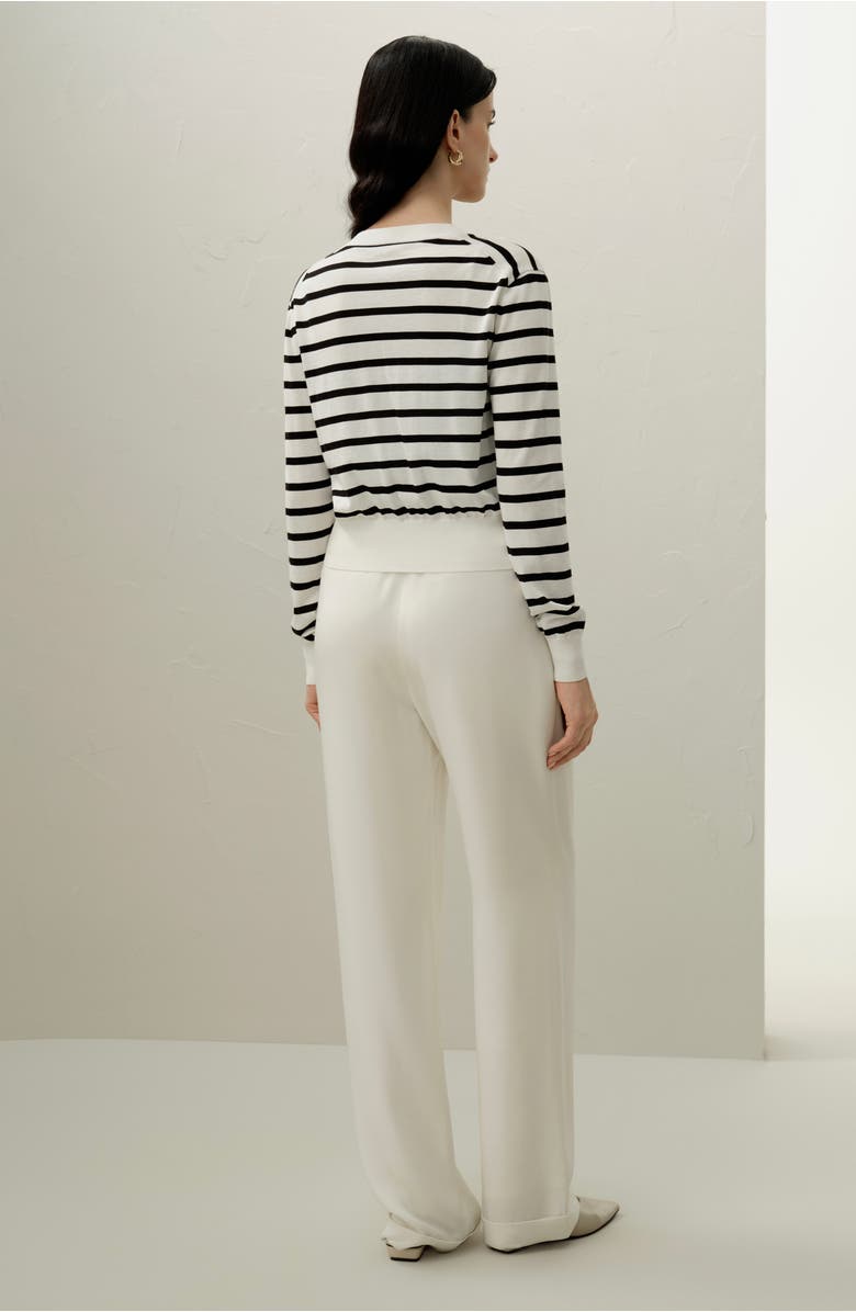 Lilysilk Silk-Cotton Striped Knit Cardigan Set, Alternate, color, Black&White Stripes