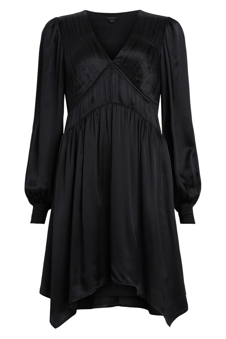 Esta Long Sleeve Asymmetric Hem Dress, Alternate, color, BLACK