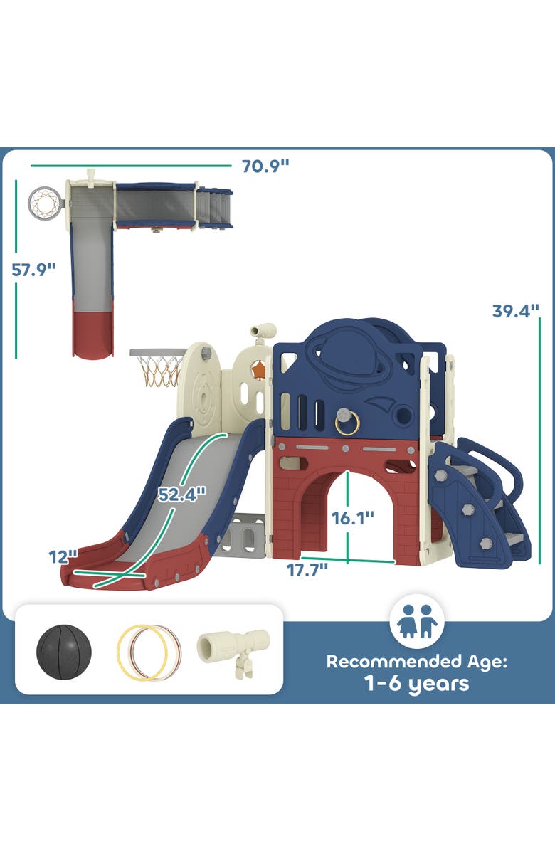 Qaba 8-in-1 Toddler Slide Set, Hoop, Telescope, Indoor/Outdoor, Alternate, color, Blue