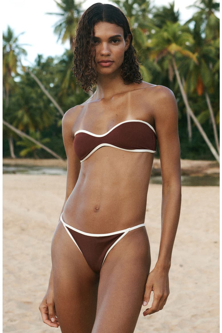 Contrast Binding Bikini Top, Alternate, color, BROWN