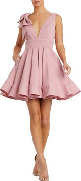 Mac Duggal Plunging V Neck Bow Detail Mini Dress