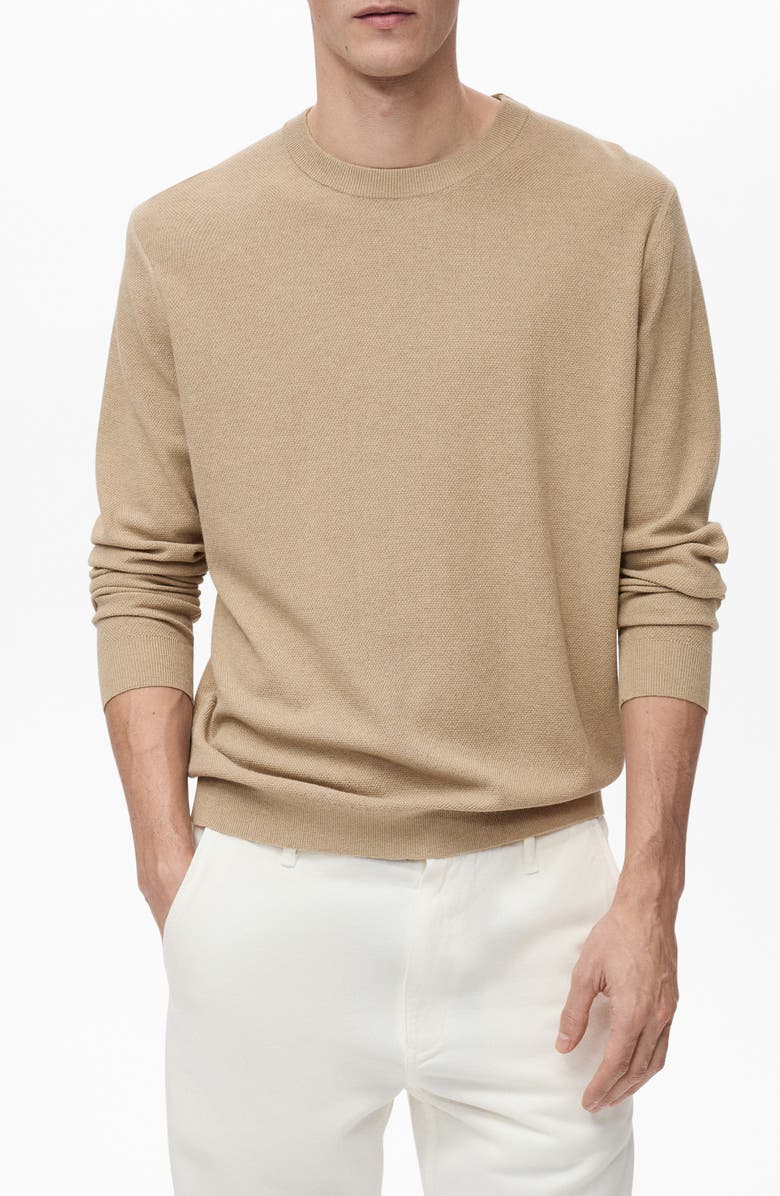 MANGO Regular Fit Fine Knit Sweater, Main, color, Beige