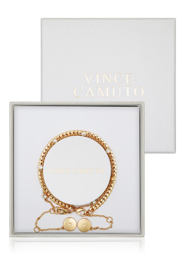 Set of 2 Curb & Station Line Bracelets, Main, color, GOLD TONE