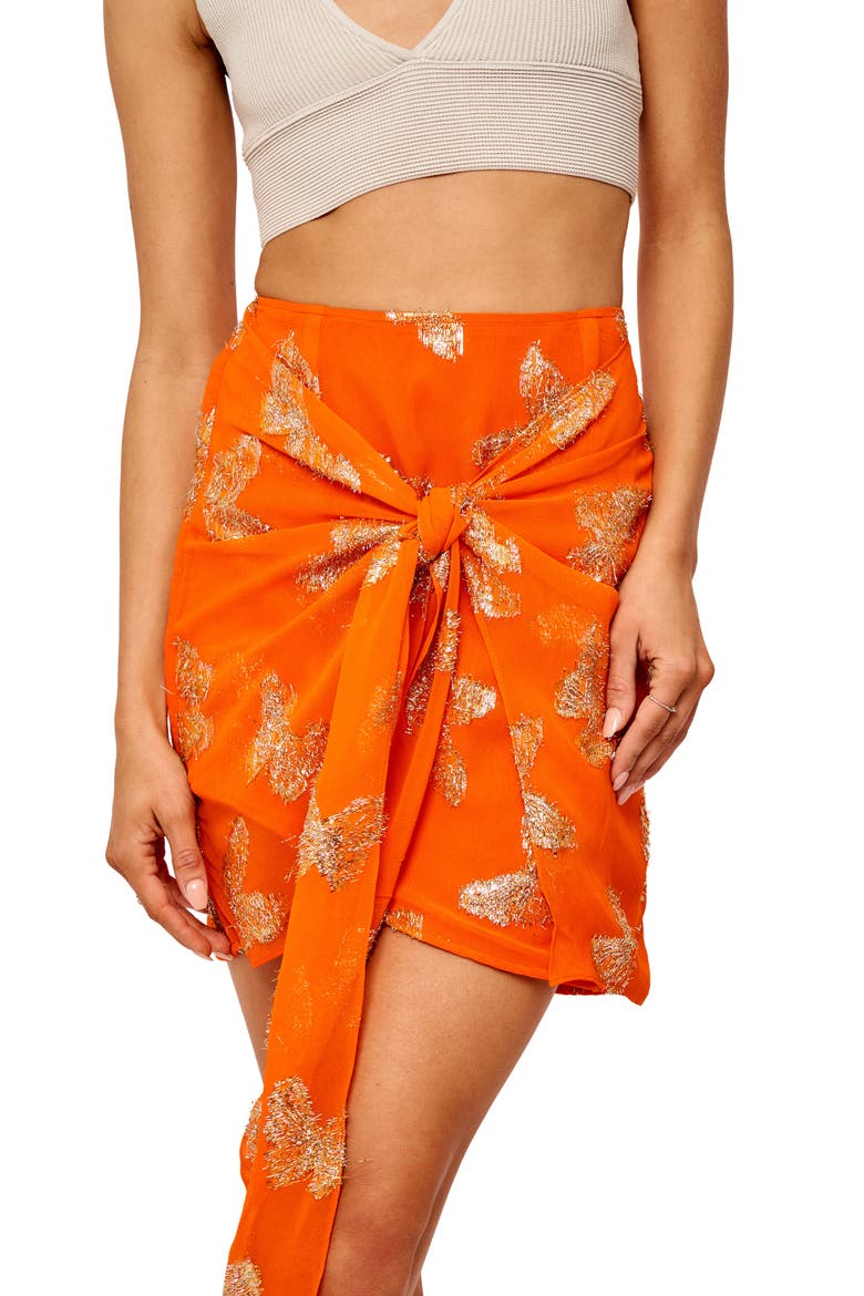 Cora Metallic Knot Miniskirt, Alternate, color, ORANGE