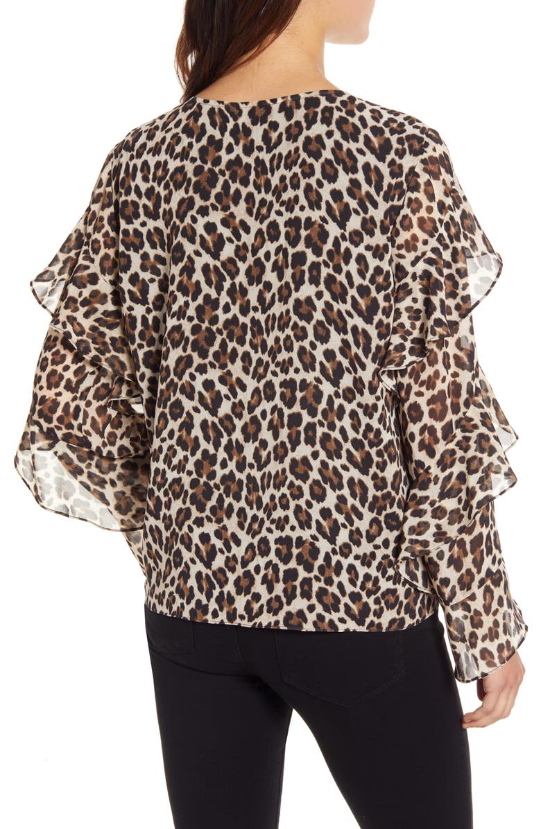 Vince Camuto Leopard Print Tiered Sleeve Blouse, Alternate, color,