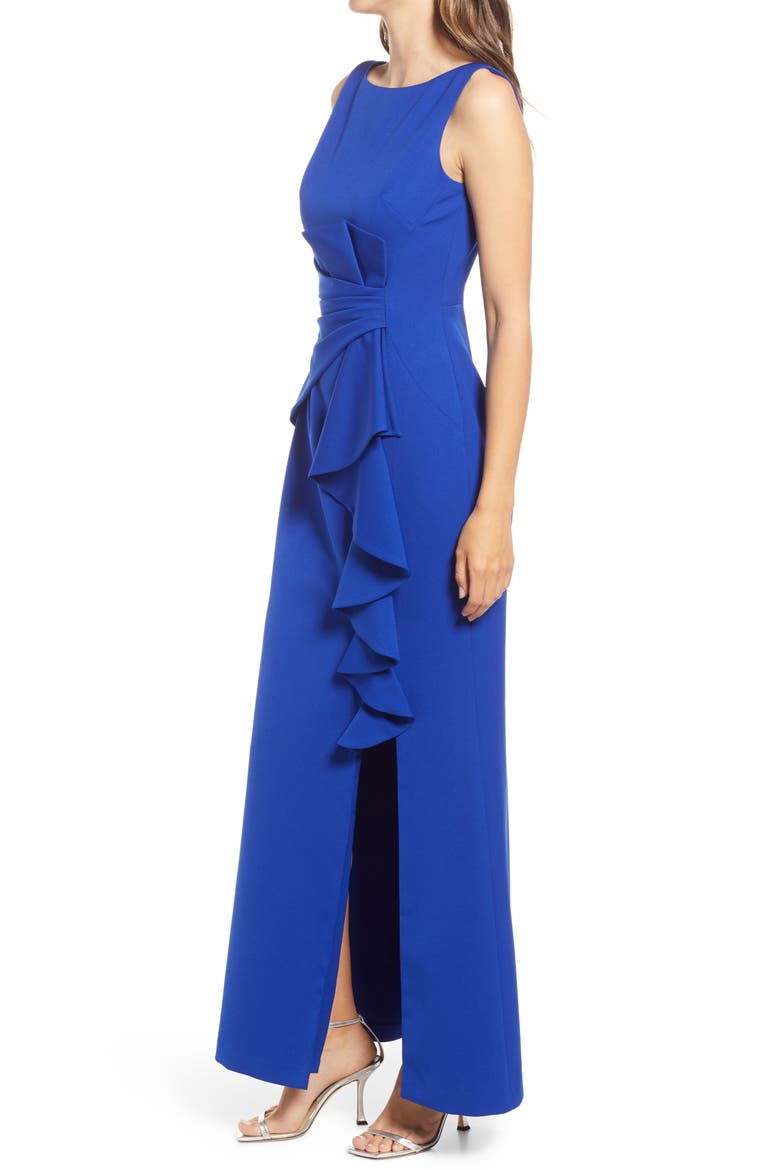 Ruffle Front Gown, Alternate, color, COBALT