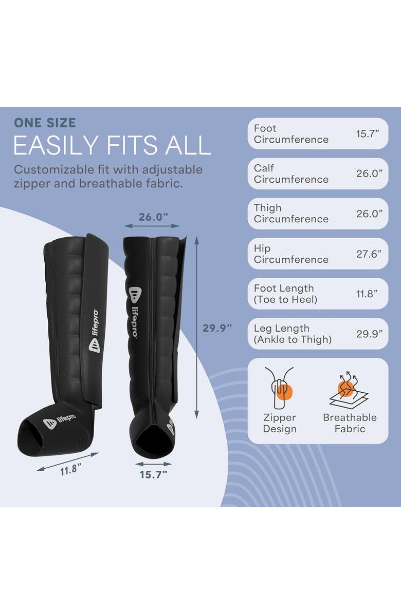 Lifepro Axis Pro Full Air Leg Compression Massager with Heat for Calf, Thigh & Foot Recovery 8-Chamber, Alternate, color, Pro Black