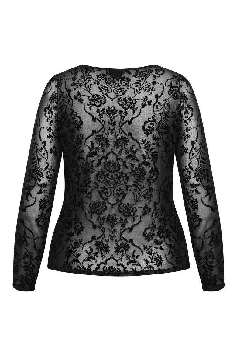 Sienna Velvet Floral Mesh Long Sleeve Top, Alternate, color, BLACK