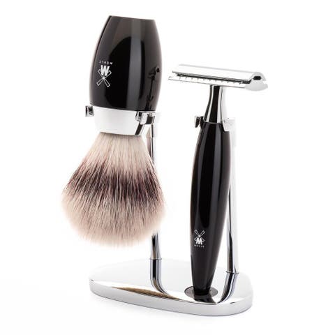Kosmo Black 3-Piece Silvertip Fiber & Safety Razor Shaving Set