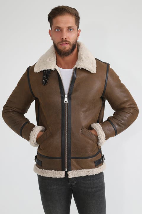 Frederick Grained Leather Shearling Aviator Jacket