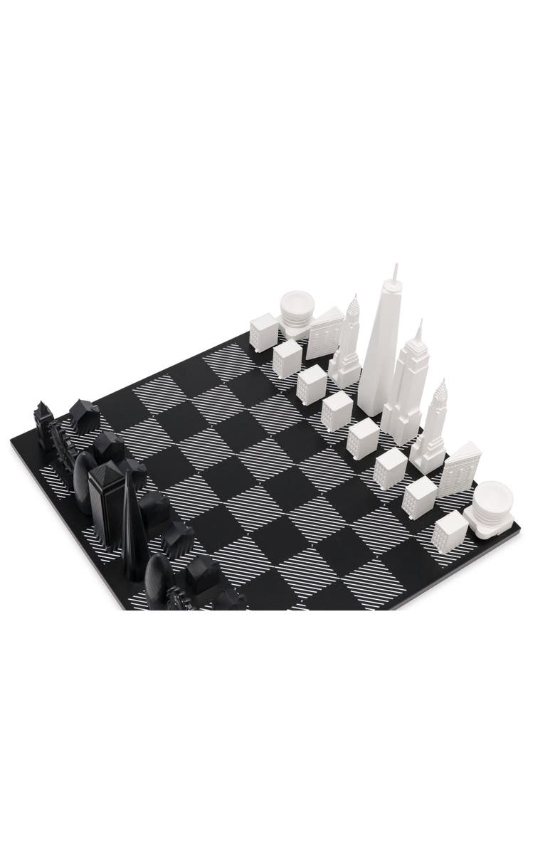 SKYLINE CHESS Chess Set Acrylic LONDON vs NEW YORK with B/W Hatch Board, Alternate, color, White