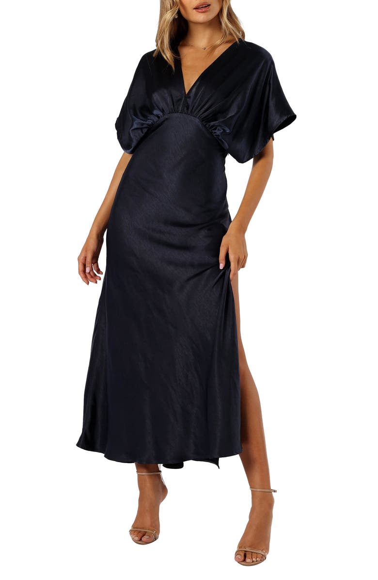 Petal & Pup Ricki Dolman Sleeve Satin Dress, Main, color, Midnight Indigo