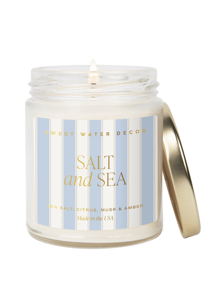 9oz Clear Jar Glass Candle - Patterned Label, Main, color, Salt & Sea