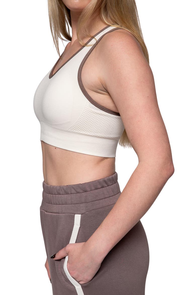 Peak Point Performance Contrast Binding  Bra, Alternate, color, Antique White/Iron