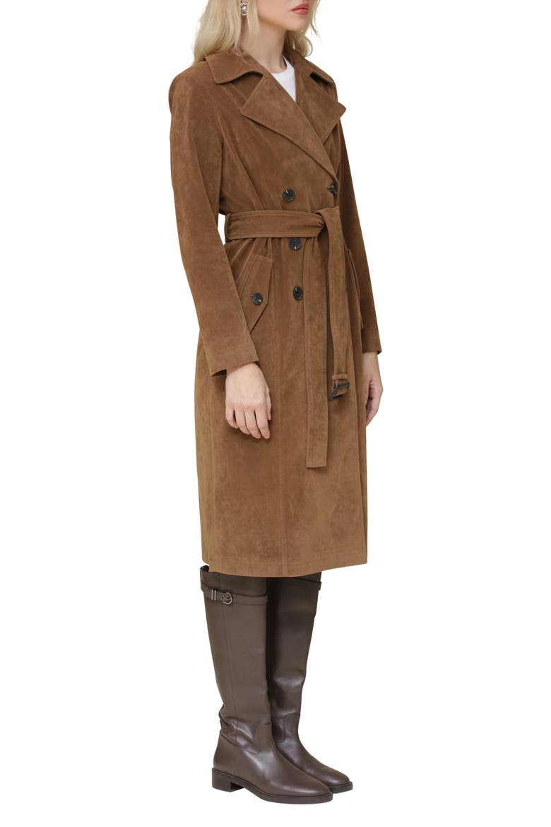 Faux Suede Double Breasted Belted Coat, Alternate, color, WOOD