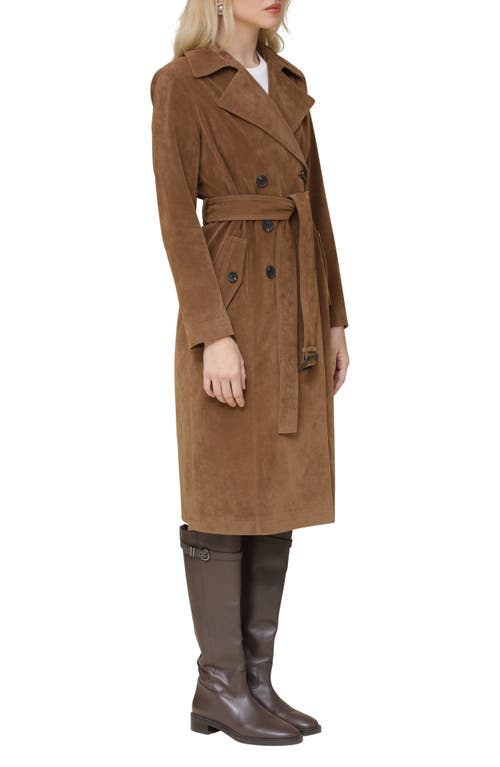 Avec Les Filles Faux Suede Double Breasted Belted Coat In Wood