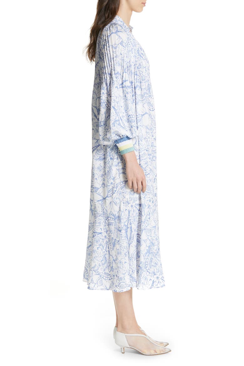 Isa Toile Print Ribbed Cuff Midi Dress, Alternate, color, WHITE/ BLUE MULTI