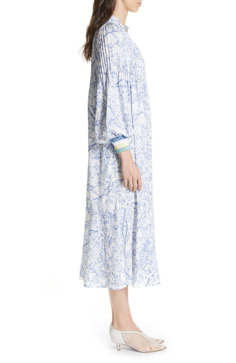 Tibi Isa Toile Print Ribbed Cuff Midi Dress, Alternate, color,