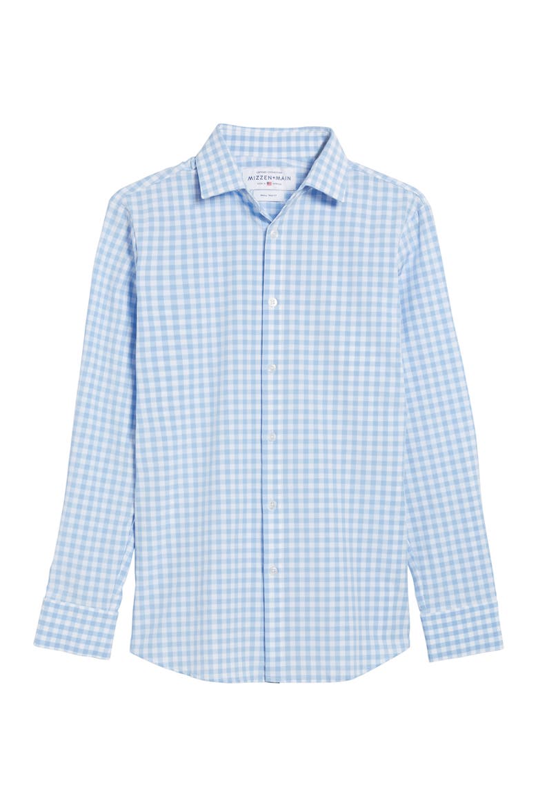 Hampton Trim Fit Gingham Performance Shirt, Alternate, color, BLUE