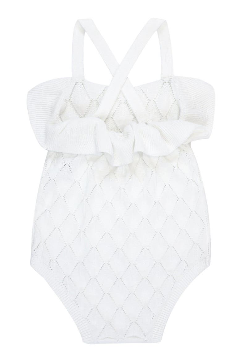 Baby Ruffle Sweater Romper & Jacquard Blanket Gift Set, Alternate, color, White & Rose