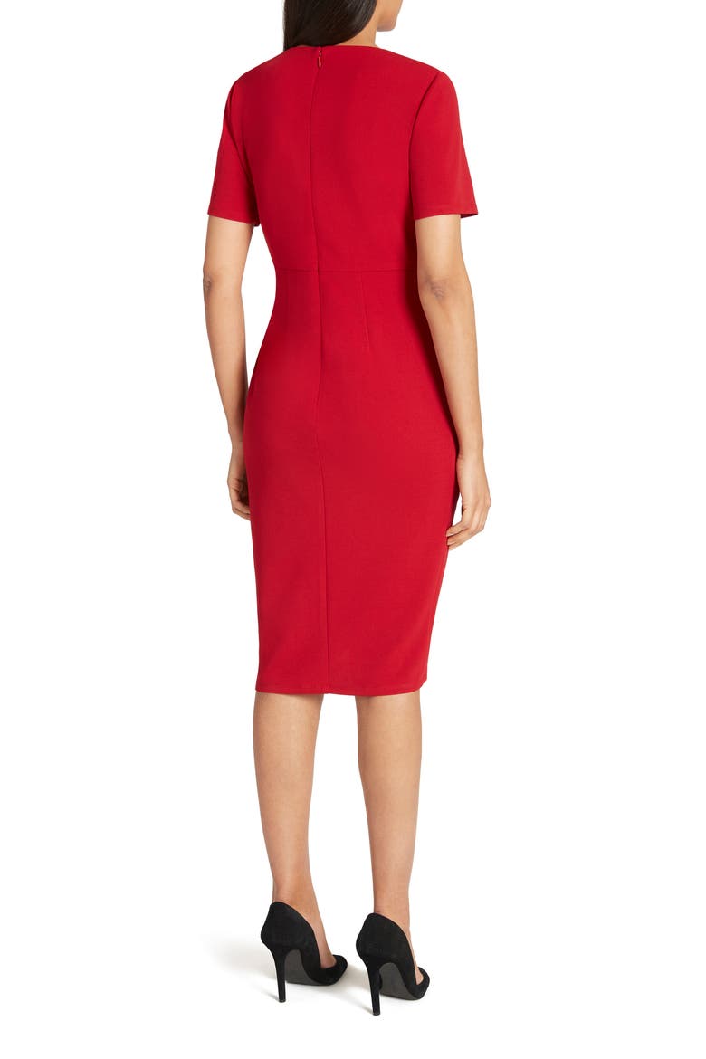 Asymmetrical Knot Sheath Dress, Alternate, color, GARNET RED