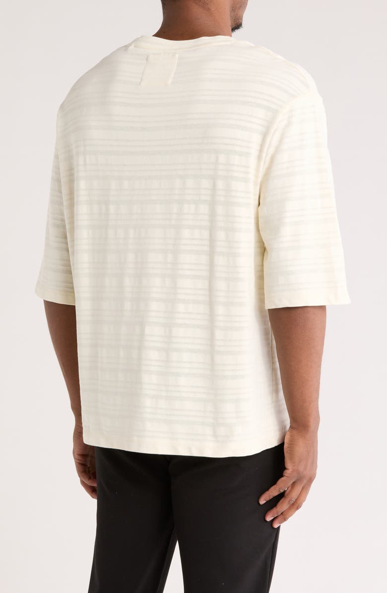 DENIM AND FLOWER Textured Stripe Relaxed T-Shirt, Alternate, color, Cream