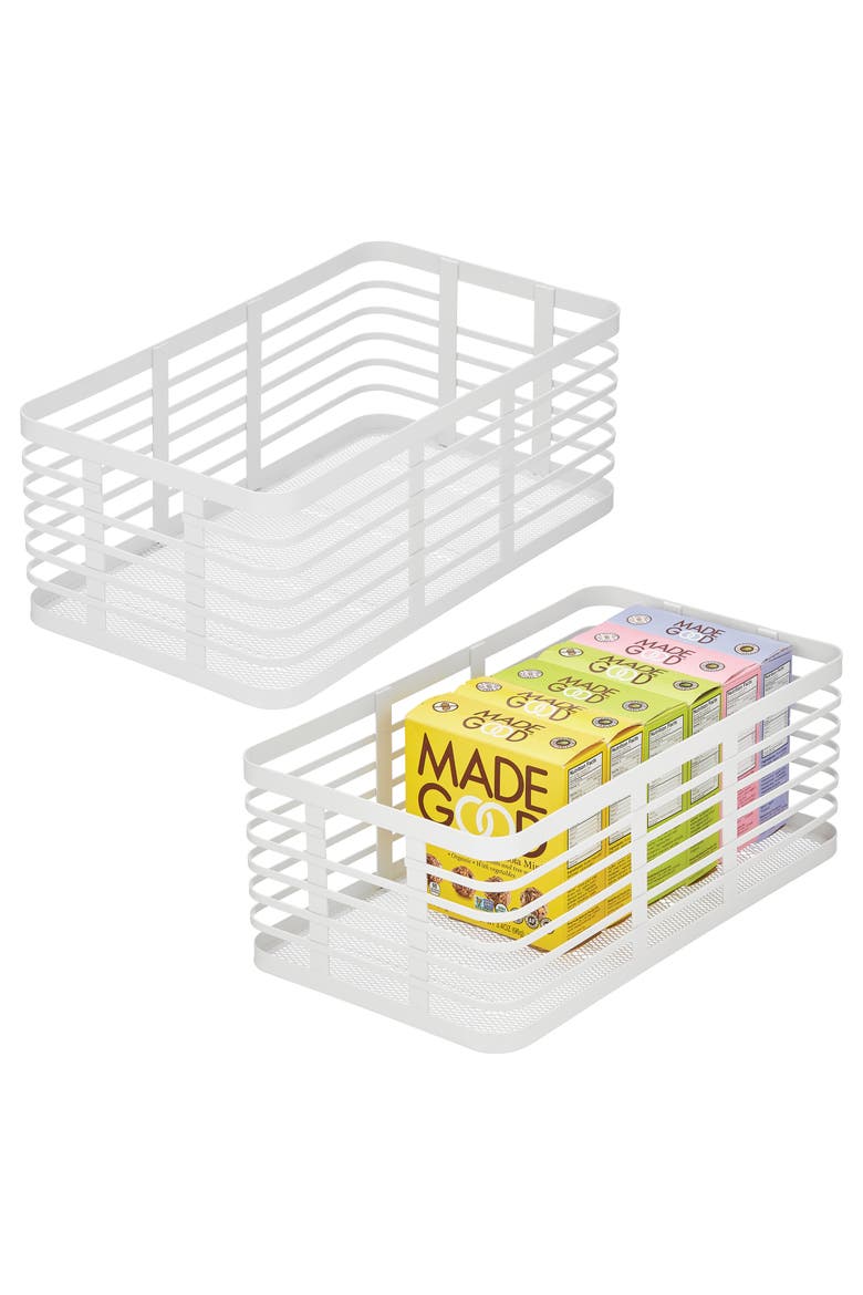 Metal Pantry Basket with Handles - Set of 2 - Matte White, Alternate, color, Matte White