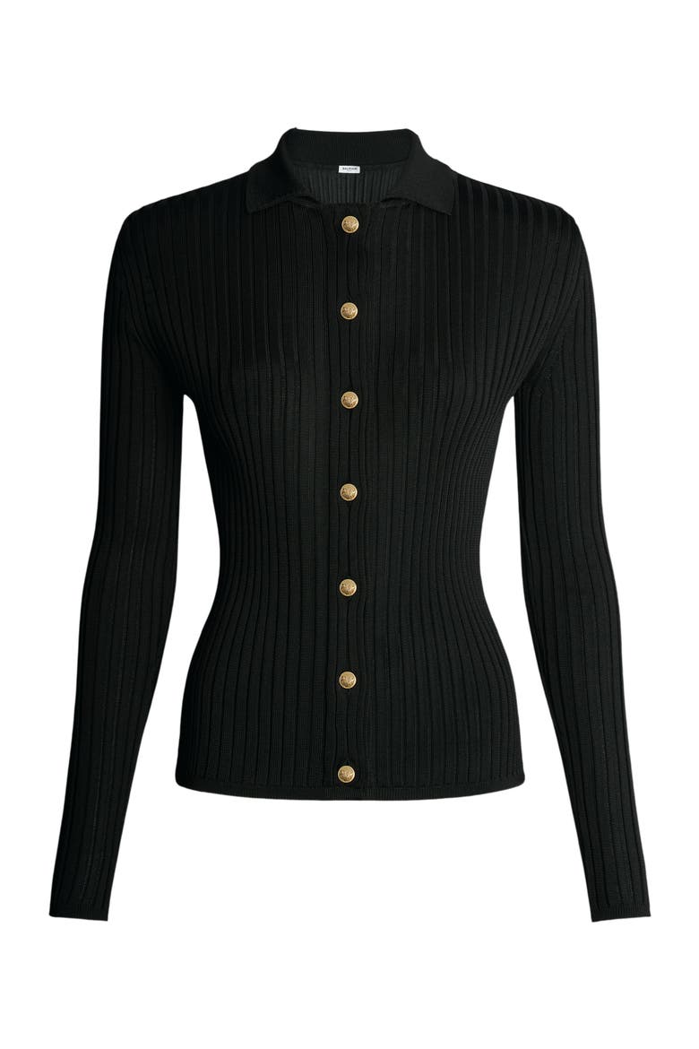Buttoned Ribbed Knit Cardigan, Alternate, color, black