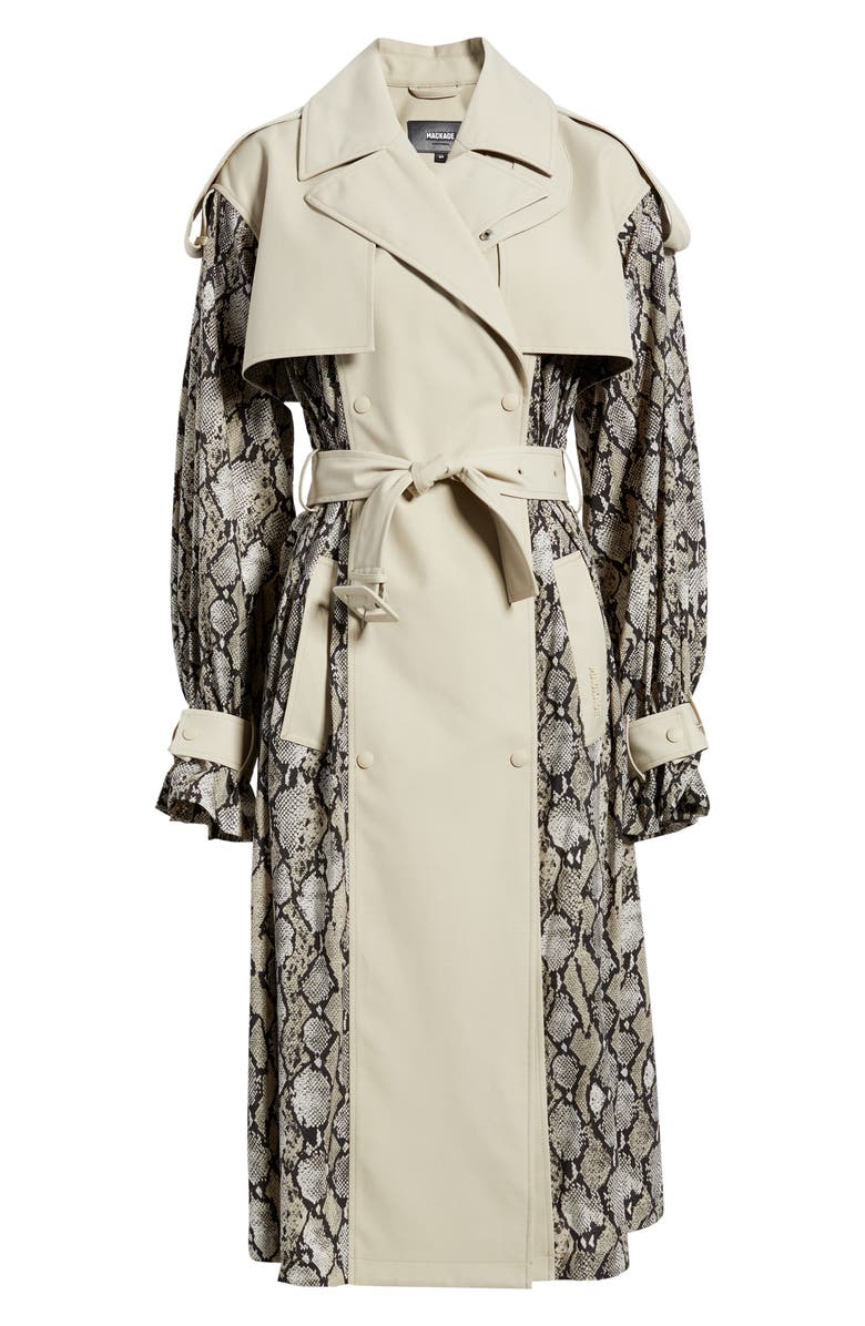 Mackage Water Repellent Snakeskin Print Detail Trench Coat, Alternate, color, Taupe Snake