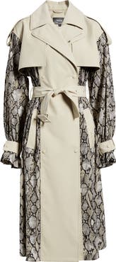 Mackage Water Repellent Snakeskin Print Detail Trench Coat