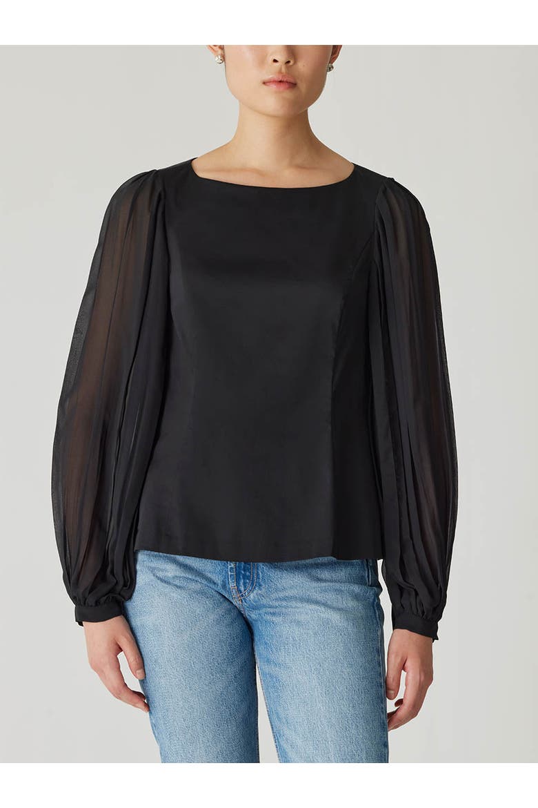 Heavy Cotton Chintz Boat Neck Top, Alternate, color, BLACK