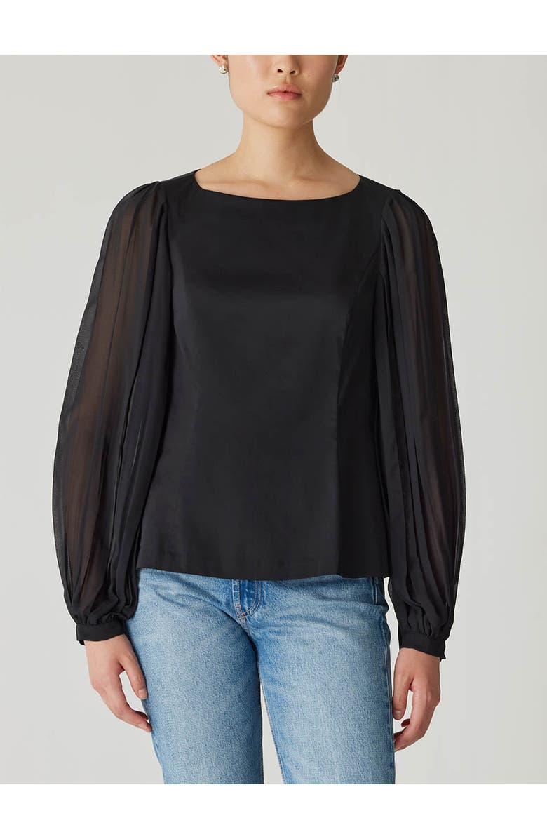 Rebecca Taylor Heavy Cotton Chintz Boat Neck Top, Alternate, color, Black