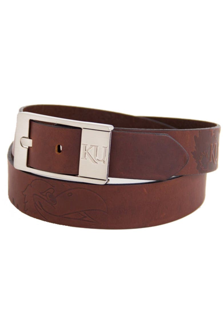 Kansas Jayhawks Brandish Leather Belt - Brown, Main, color, Brown