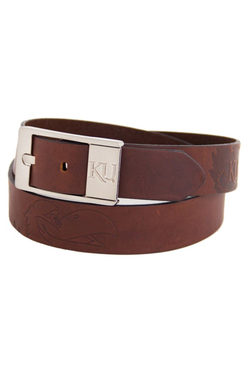 EAGLES WINGS Kansas Jayhawks Brandish Leather Belt - Brown, Main, color, Brown