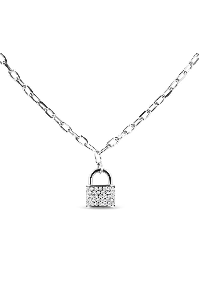 Haus of Brilliance Silver 1/4 Cttw Diamond Lock Pendant Necklace with Paperclip Chain, Main, color, 
