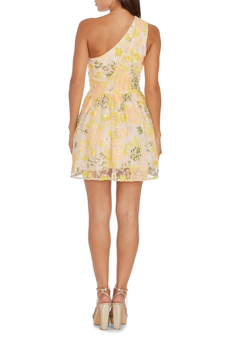 Delaney Floral One-Shoulder Fit & Flare Minidress, Alternate, color, CANARY MULTI