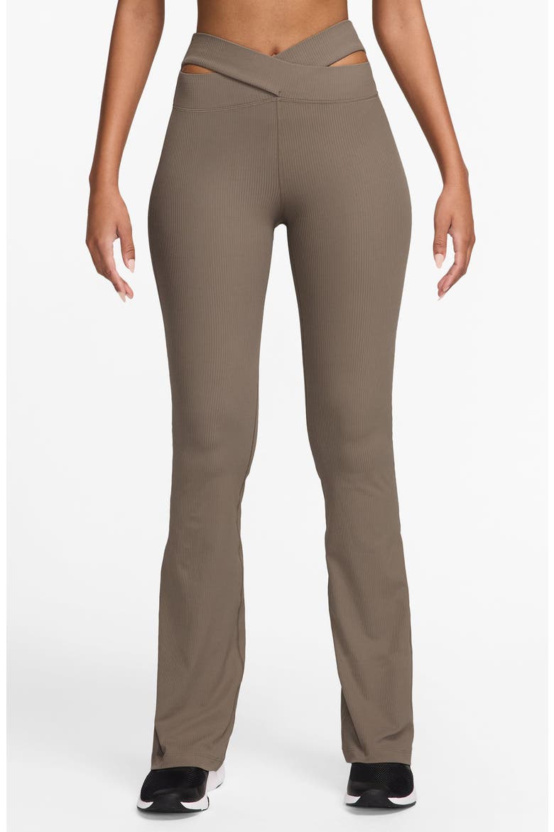 Zenvy Dri-FIT Cutout High Waist Flare Rib Leggings, Main, color, MINK BROWN/ BLACK/ WHITE
