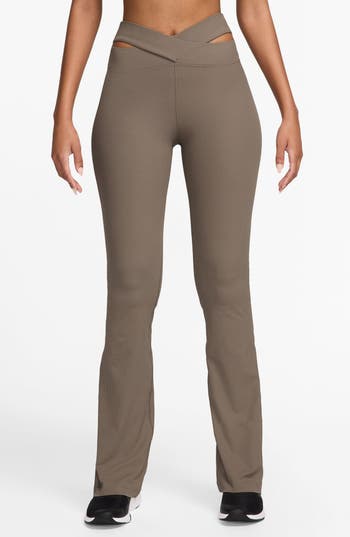 Nike Zenvy Dri-fit Cutout High Waist Flare Rib Leggings In Mink Brown/ Black/ White
