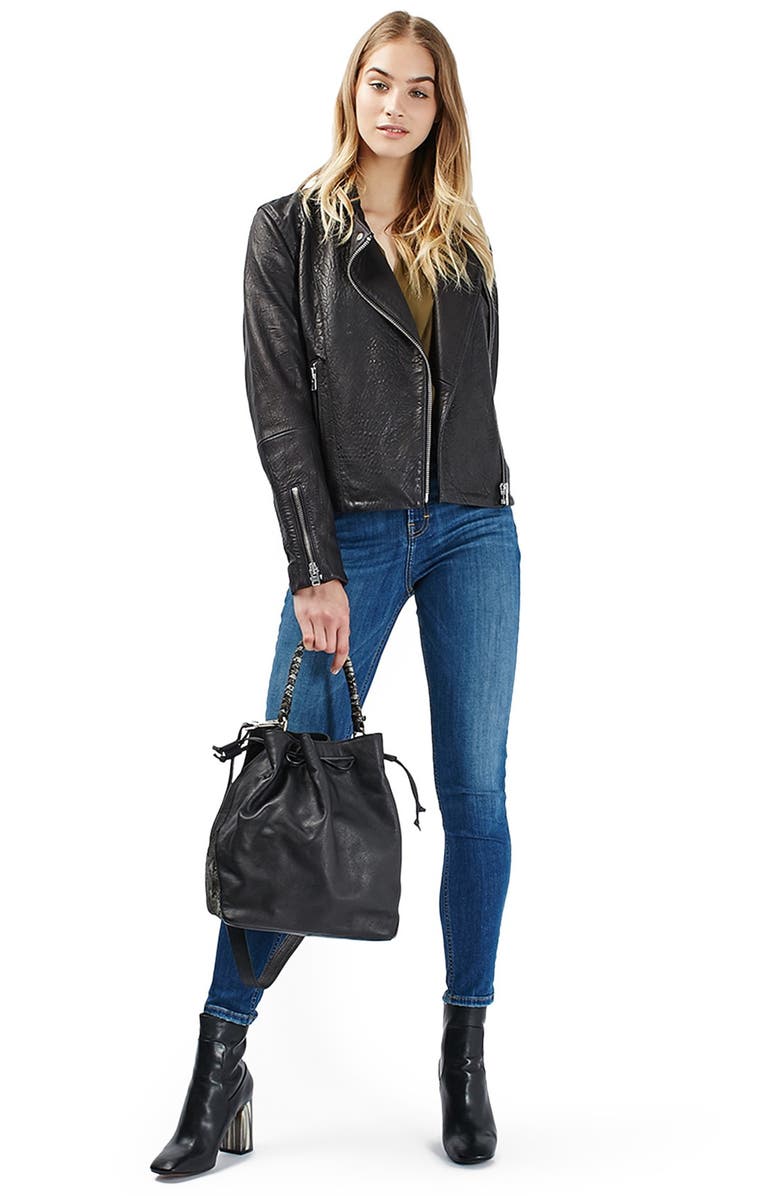 Topshop Leather Biker Jacket, Alternate, color, 